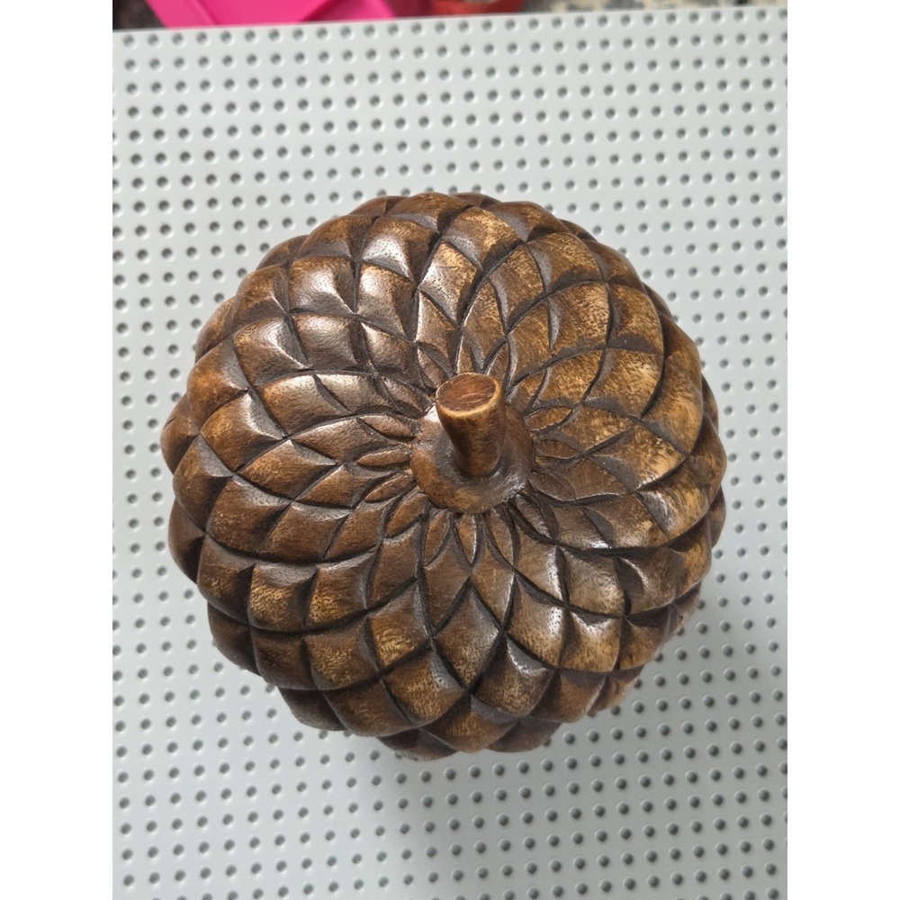 Acorn Carved Wooden Container 8 inch With Lid Canister Nature Inspired Decor EUC - Picture 3 of 8